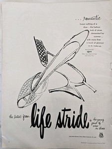 1956 Women's Life Stride romantic straw summer shoes vintage fashion art Ad 