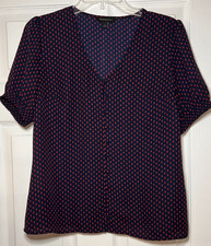 Banana Republic Navy with red dots Short Sleeve Blouse Size Small