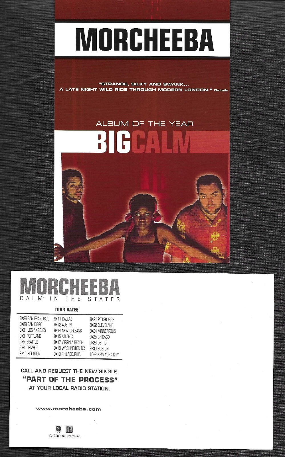 MORCHEEBA Vintage 1998 Set of 2 w/ TOUR DATES PROMO POSTCARD 4x6 for Big CD MINT