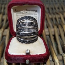 Sif Jakobs 925 Sterling Silver Ring, Black Simulated Diamonds, Size J.5 US 5 