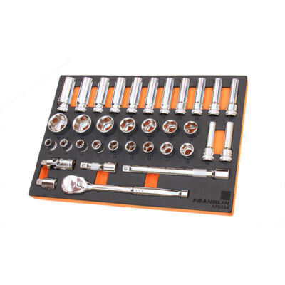 1/2'' Antrieb Steckschlüsselsatz 34-teilig 6pt Standard & tiefe Steckschlüssel etc Franklin AF6034