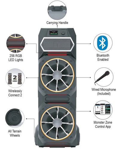 Huge Monster GI30 1800 Watt Party Bluetooth Speaker Dual 15" Subwoofers 54" Tall - Picture 3 of 11