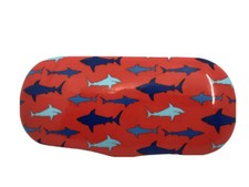 NEW Red  Blues Shark   Kids Hard Metal Clamshell Eyeglasses Case