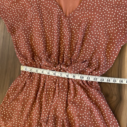 Sienna Sky Womens L Dress Pink Polka Dot V-Neck Lined Short Sleeve Mini Pockets! - 第 4/6 張圖片