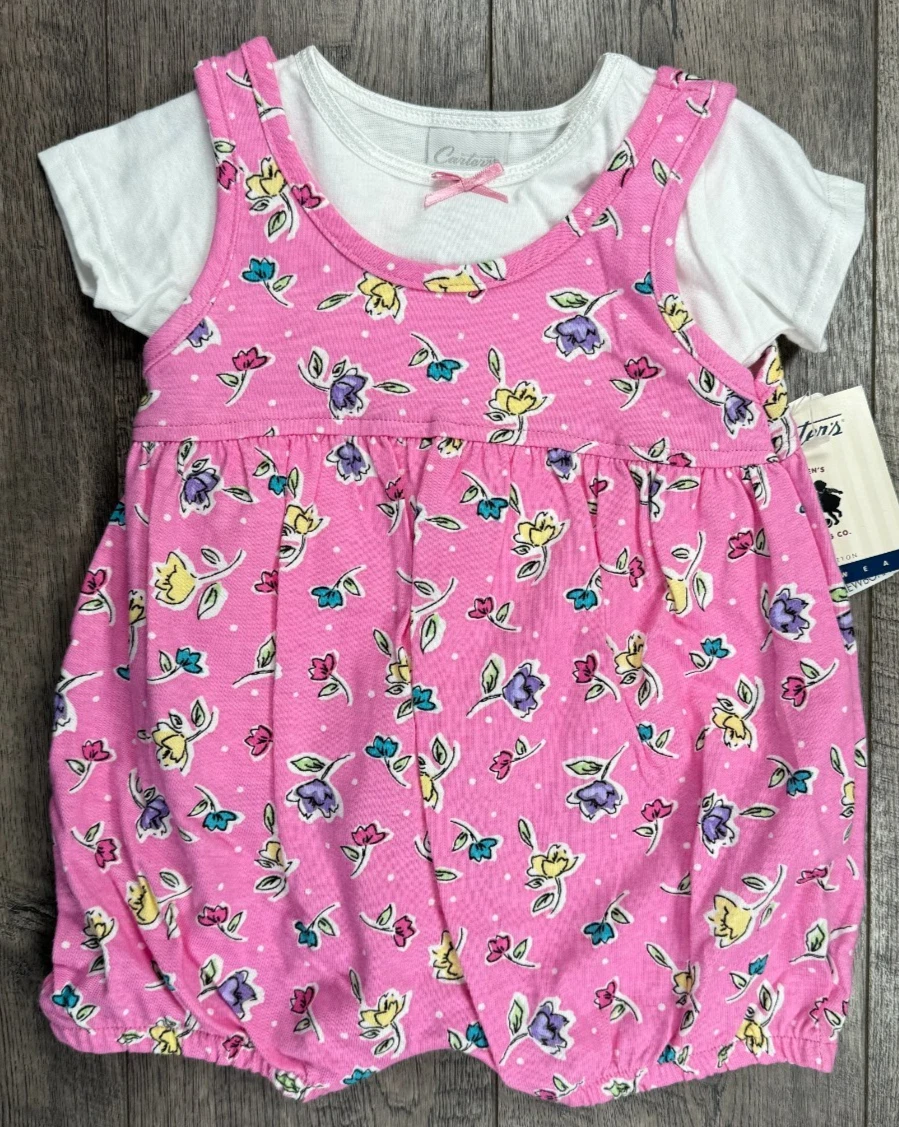 Baby Girl Clothes New Vintage Carter's 3-6 Month 2pc Pink Floral Romper Outfit