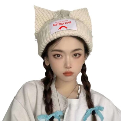 Cute Cat Pig Ear Knitted Hat Men Women Lover Boy Rabbit Ear Warm
