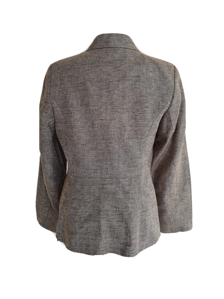 Paul Costelloe Dressage Womens Choc/Cream Herringbone Linen Blazer. Size UK 14. - Image 3 of 4