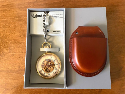 Majestron Vintage Mechanical Wind Up Pocket Watch with case and box