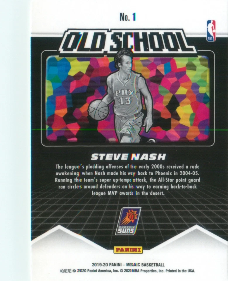 Steve Nash 2019-20 Panini Mosaic Basketball Chrome Old School Insert Card #1 NBA - Image 2 of 2