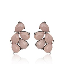 Chalcedony Gemstone Stud Earrings Black Rhodium 925 Silver Trendy Jewelry