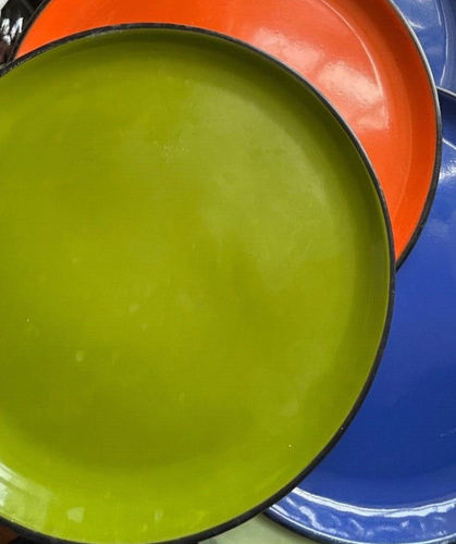 Plato de artículos de esmalte de colección LOTE naranja cena mcm plato retro azul verde negro antiguo - Imagen 6 de 6