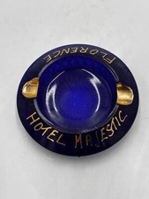 Hotel Majestic Florence Blue Glass Ash Tray Collectible
