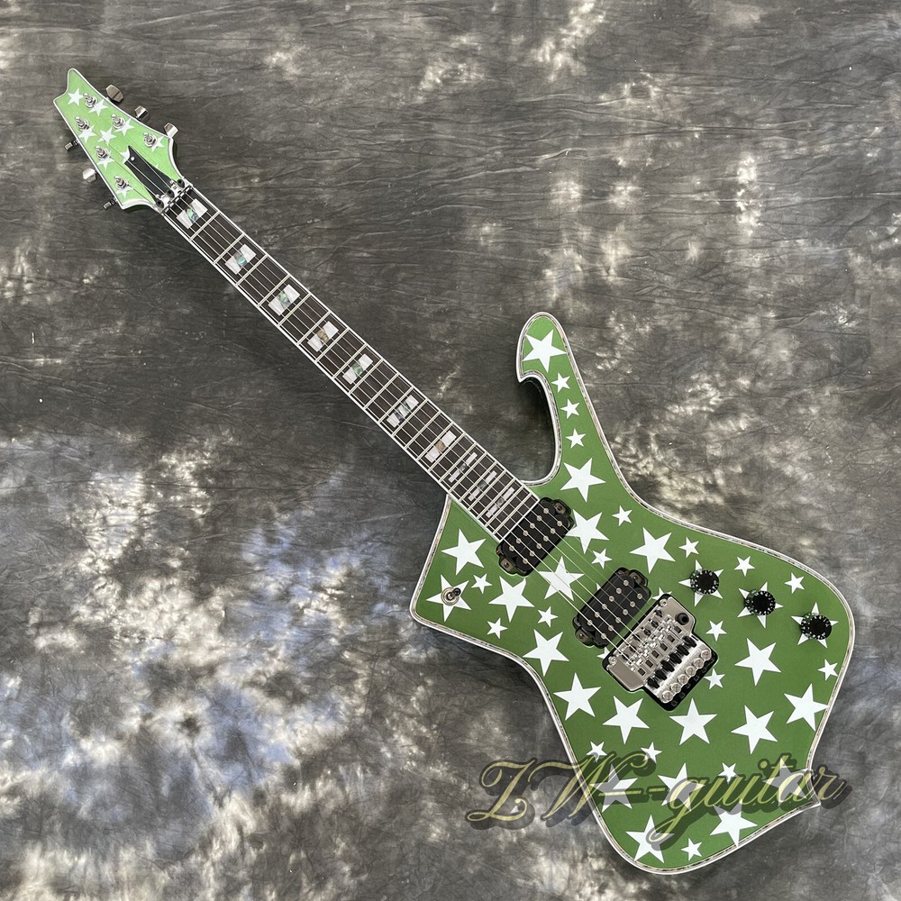 Green Iceman Electric Guitar with Star Pattern HH Pickups and Floyd Rose Bridge