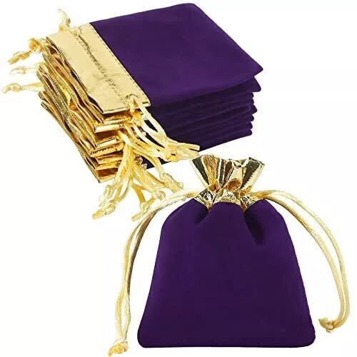 Small Velvet Jewelry Bags 3x4 inch, 20pcs Cloth Gift Pouches with Purple  Gold