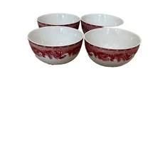 Set of 4 - Gibson Elite Red Holiday Retreat Salad Bowl Pre-owned