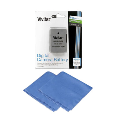 Vivitar EN-EL14a Battery for Nikon D5500 D5300 D5200 D5100 + Cleaning Cloth
