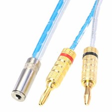 3.5mm 1/8" TS jack to Deluxe 4mm bananas Audio computer amplifier cable 1 16FT