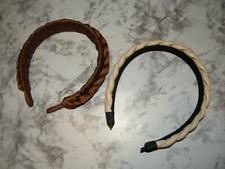 lot of two Braided Headbands Brown Satin and Ivory Braided