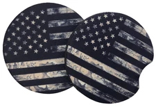 2 x Rubber Car  Cup Coasters Subdued American Flag Interior Accessories 2.60"