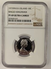 1973 FM British Virgin Islands - Ringed Kingfisher 10C - PF 69 Ultra Cameo - NGC