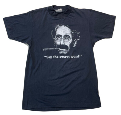 Vintage Groucho Marx Shirt 1985 Ken Drewke Mens M Black Say The Secret Word