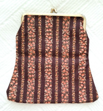 Vtg 1970s Brown Floral Coin Change Purse Kiss Lock Boho, Hippie, Grandma Core