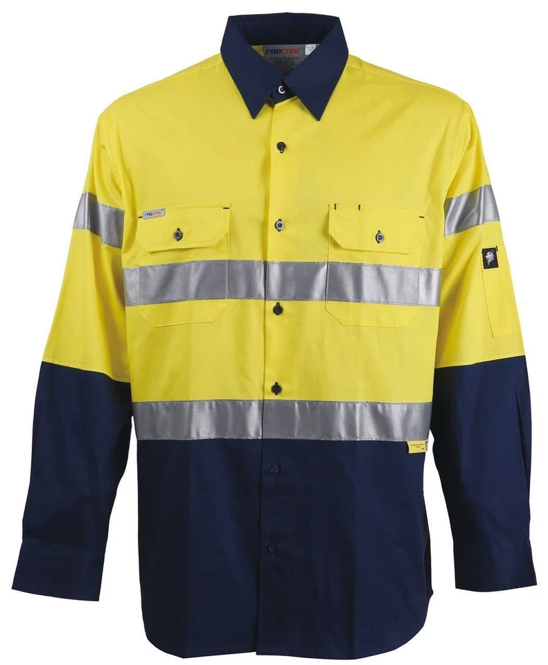 5 pack Hi Vis Work Shirt vent Cotton drill CR 3M Tape WorkWEAR long sleeves - image 3 of 4