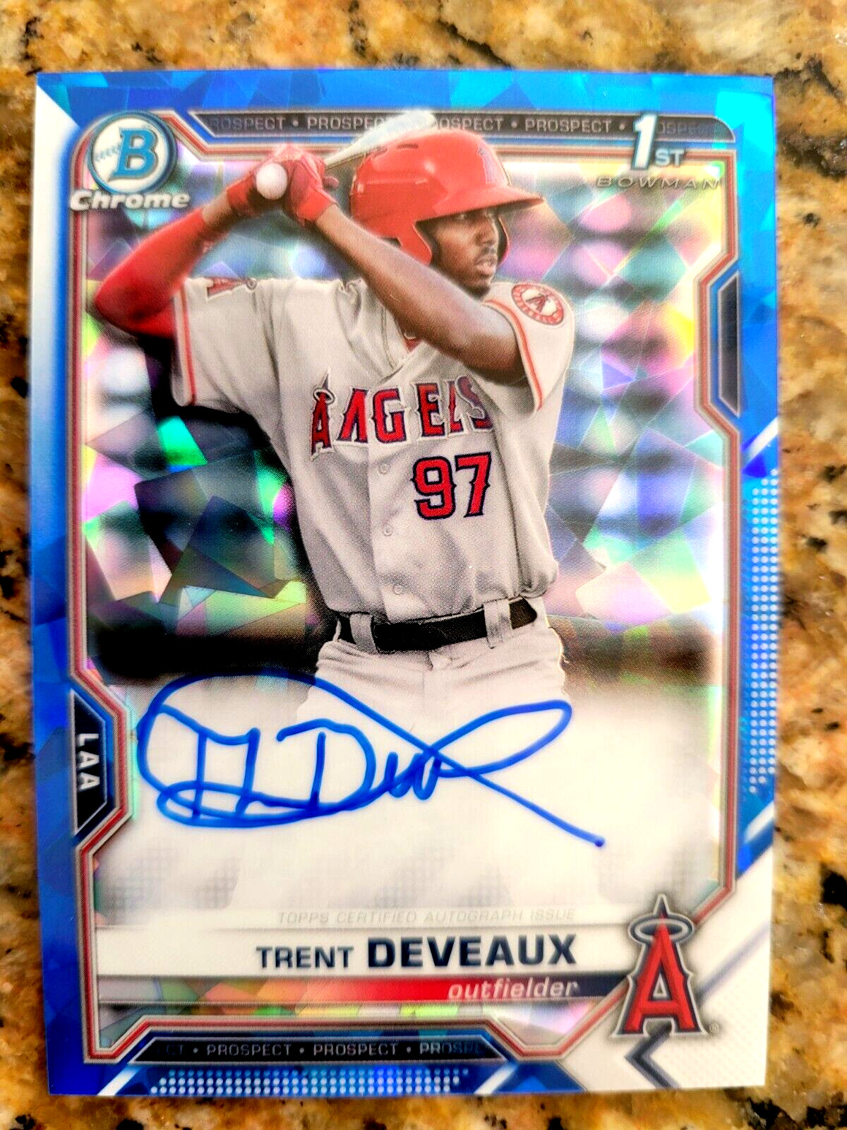 Trent Deveaux 2021 Bowman 1st Bowman Chrome RARE SAPPHIRE REFRACTOR AUTO (RC)