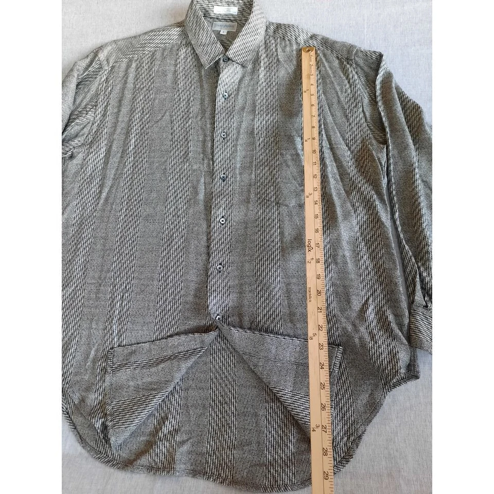 Vntg Metropolitan Men Large Herringbone Button Shirt Gray Long Sleeve Pure Rayon - Image 2 of 4