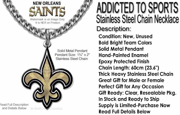 БОЛЬШОЙ новый ORLEANS SAINTS ожерелье из нержавеющей стали цепочка NFL футбол папа сын HOT - Изображение 2 из 4