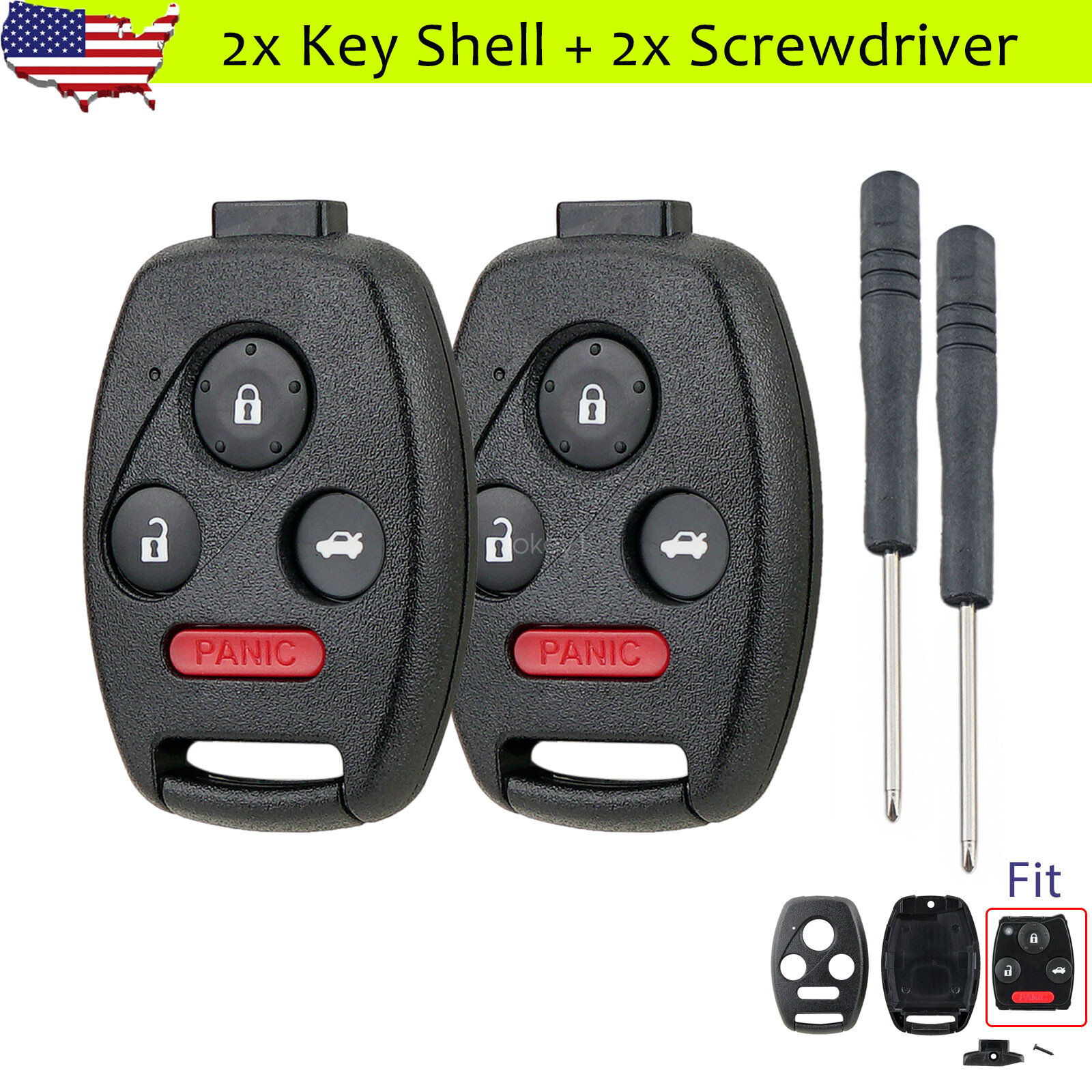 2 For 2009-2015 Honda Pilot 2006-2013 Civic EX Remote Key Fob Shell Case 4Button