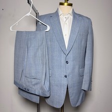 Kingsridge Suit Mens 40R 37x31 Light Blue Textured Vintage 2-Piece Professional