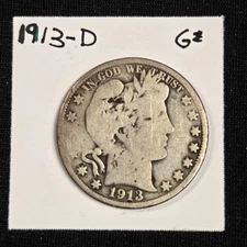 1913-D Barber Silver Half Dollar - Good Condition Better Date Coin