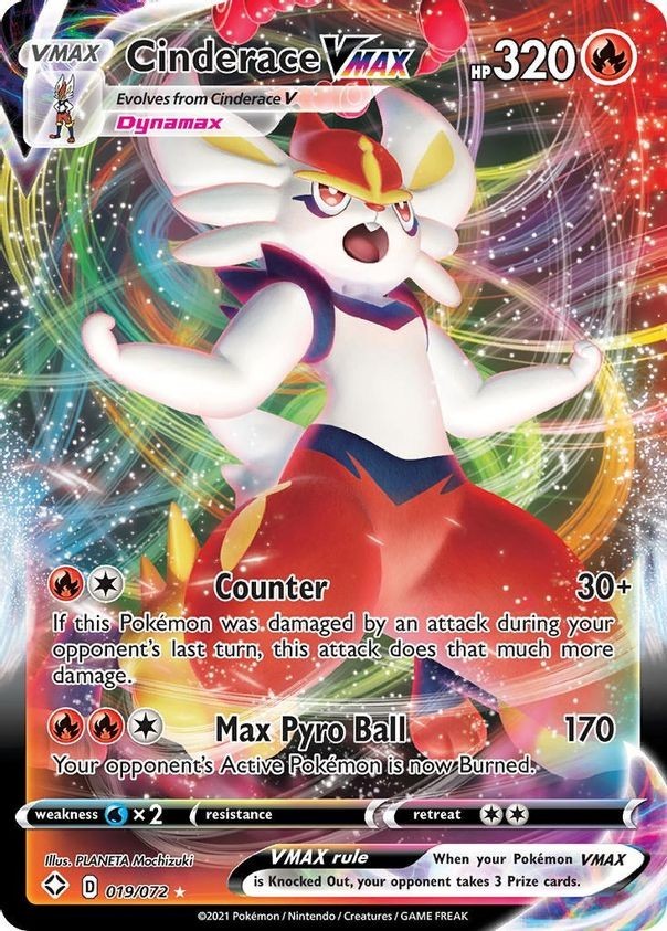Cinderace VMAX - 019/072 - Pokemon Shining Fates Sword & Shield Rare Card NM