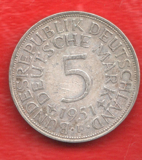 GERMANY 5 MARK 1951 F SILVER