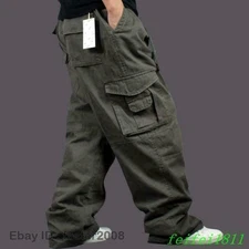 Chic Mens Pants Baggy Cargo Overalls Trousers Loose Long Multi Pockets Plus Size