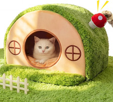 Cute Cat Cave Bed House Indoor Hideaway Tree Hole Washable Cushion Anti-Slip