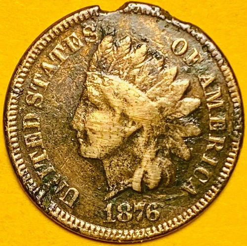 1876 U.S. INDIAN HEAD CENT COPPER PENNY 1c COIN (F-Fine)