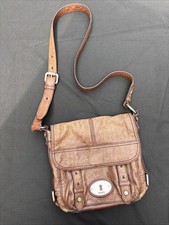 Vintage Distressed FOSSIL Brown Leather Maddox Crossbody Shoulder Bag
