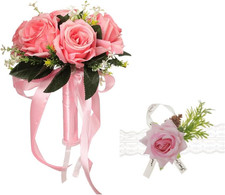 Wedding Bouquets for Bride with Rose Flower Wrist Artificial Flower Bridesmaid B