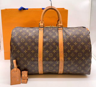 Auth Louis Vuitton Monogram Keepall 45 M41428 Boston Bag W/Nametag i080946