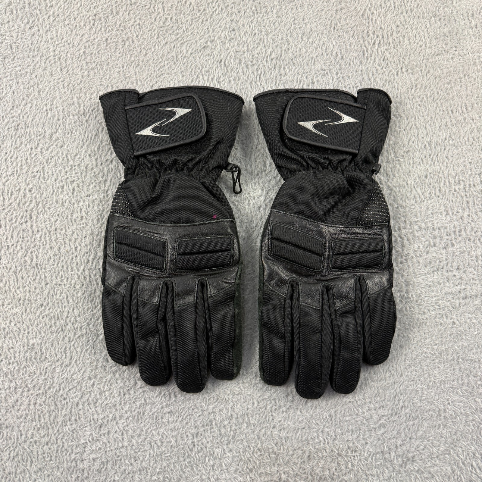 Vintage Black Leather Textile Insulated Winter Motorcycle Gauntlet Gloves XXL