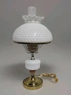 VINTAGE 21.5" MCM Hobnail White Milk Glass Hurricane Parlor Table Lamp