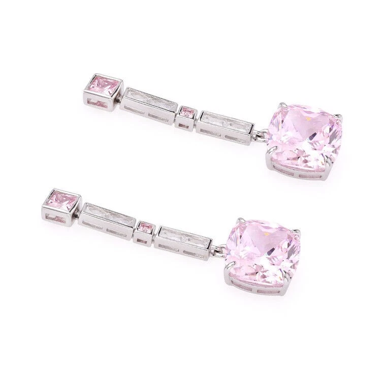 14K белое золото покрытием 2Ct подушка огранки имитации сапфира падение Push назад серьги - Изображение 3 из 4