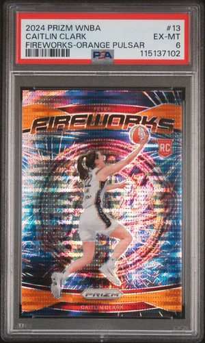 2024 Prizm WNBA Caitlin Clark Fireworks Orange Pulsar /75 PSA 6 Indiana Fever