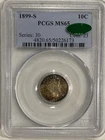 1899 S Barber Dime PCGS MS65 CAC 10c Georgeous Color US Mint Coin Pop 12