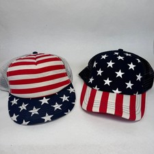 American Flag Trucker Hat Lot 2 Mens Adjustable Snapback Patriotic USA