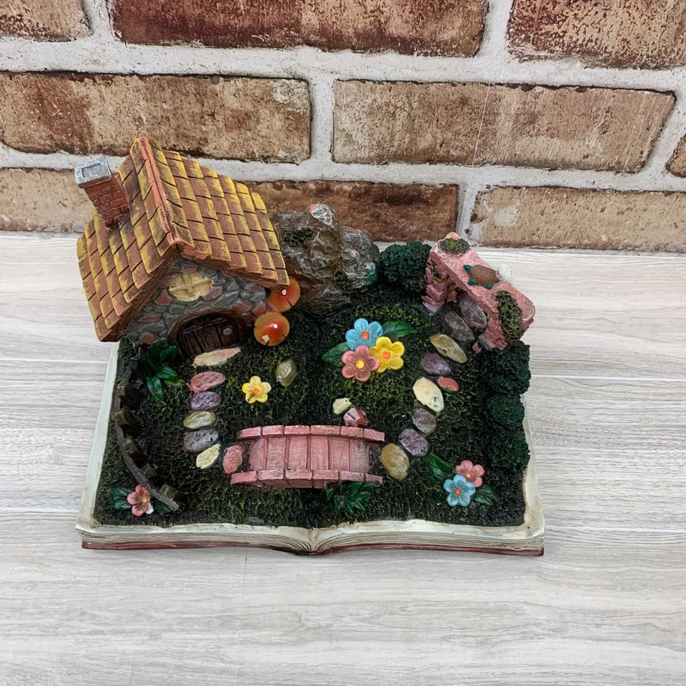 Fairy Garden Miniature Book Scene Cottage Bridge Mushrooms Flowers Decor - Image 2 of 4