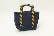 LL Bean Tote Boat Tote Small Zip Top Navy Blue Yellow Striped Handles Rare 3