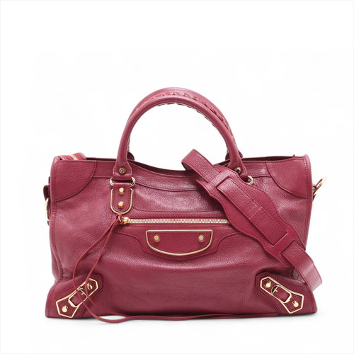 Balenciaga Metallic Edge City Leather 2 Way Handbag Red 505984 Mirror Included
